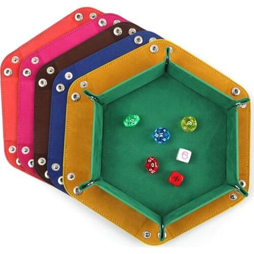 8 Colors PU Leather Velvet Folding Hexagon Square Tray Dice Game Key Coin Storage for RPG DnD Table Board Games