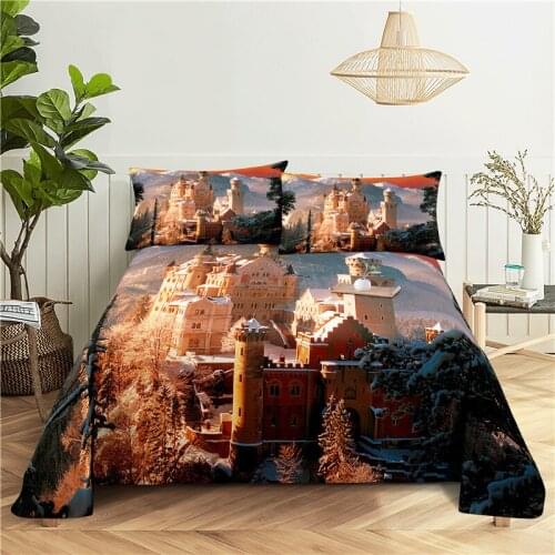 Beautiful Castle And City 0.9/1.2/1.5/1.8/2.0m Digital Printing Polyester Bed Flat Sheet With Pillowcase Print Bedding Set
