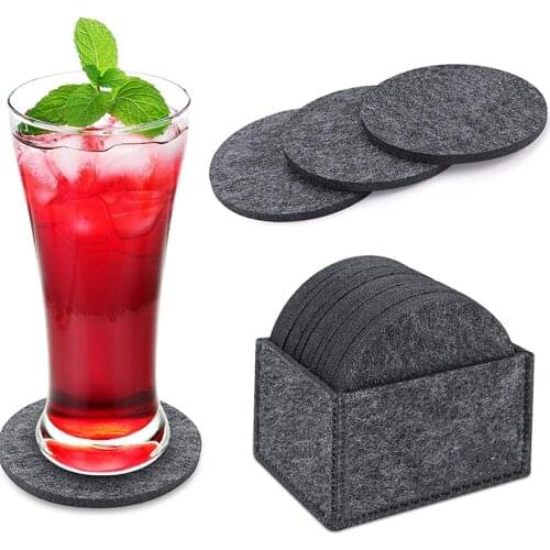 14 pcs Round Felt Coasters with Storage Box Water Absorption Table Coaster for Drinks Cups Bar Glass