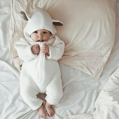 Cute Newborn Infant Baby Girls Boys Long Sleeve Solid Color Zipper Winter Warm Knitted Outwear Sweater Hooded Romper Jumpsuit#g4
