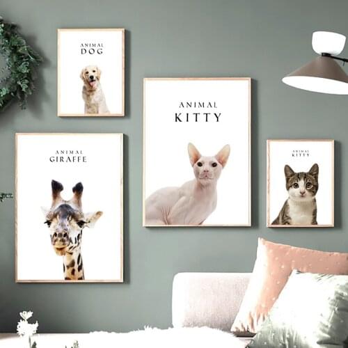 Minimalist Cute Funny Giraffe Dog Kitty Wall Art Canvas Painting Nordic Posters And Prints Wall Pictures Baby Kids Room Decor