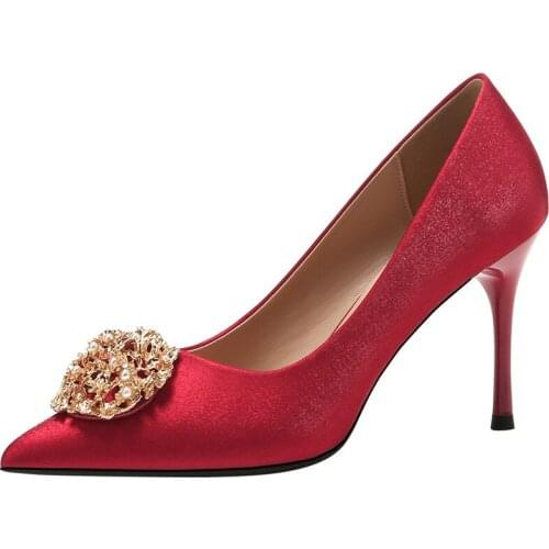 Fashion Satin Rhinestone Wedding Shoes New Pointed Stiletto High Heels Banquet High Heels