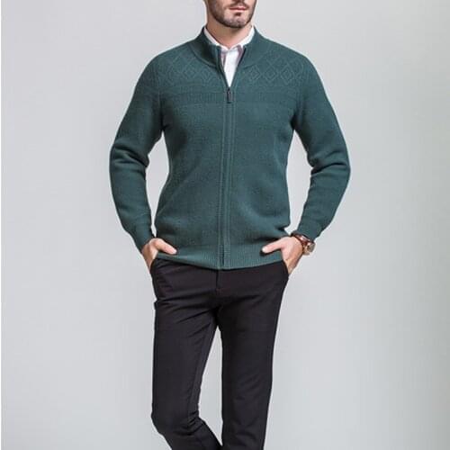100% goat cashmere dark jacquard thick knit men smart casual zipper cardigan sweater coat stand collar M/105-3XL/125