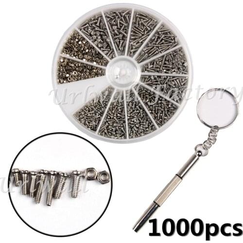 1000Pcs/Set Stainless Steel Screws and Nut set Assortment Kit + 1pc Screwdriver Repair Part Tools For Clock Watch Eye Glasses