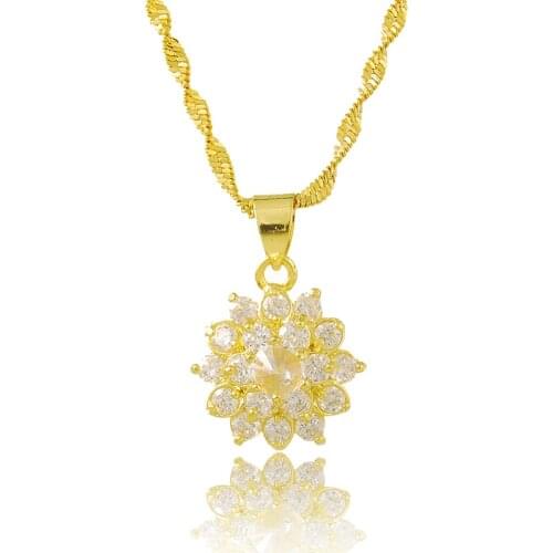 New Arrival Fashion Jewelry Party Necklace 24K Gold Color Women Gift Crystal Round Necklaces Pendants For Women P154