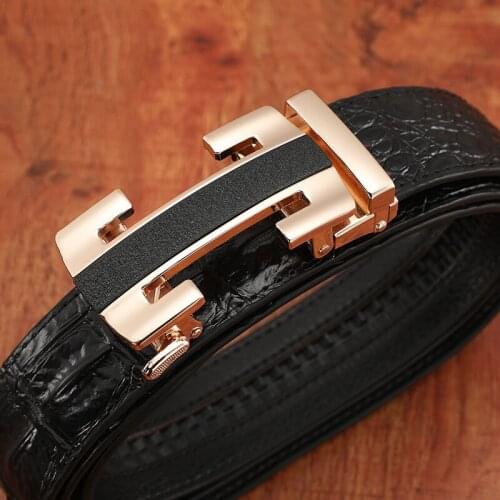 New Men Belt Fashion Leather Crocodile Pattern Automatic Buckle H Buckle Crocodile Mens Belts and Belts Frosted 3.5cm