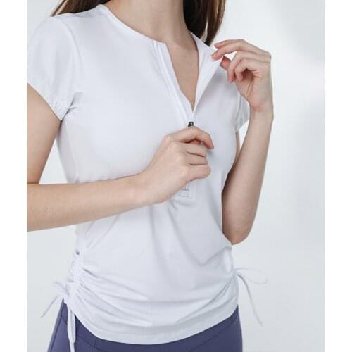 Zipper Gym Clothing Yoga Crop Top Sport T Shirt Sports Running Tshirt Workout Tank Seamless Fitness Tops Drawstring Women Shirts