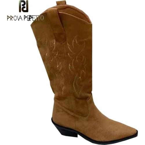 Autumn New Style Retro Embroidery Western Cowboy Boots Female Pointed High-heeled V-mount Riding Boots Thick-heeled Rider Boots