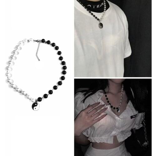 13MC Tai Ji Eight Trigrams Comma Yin Yang Pendant Necklaces Pear Beads Chinese Philosophy Taoist Symbol Choker Jewelry Unisex