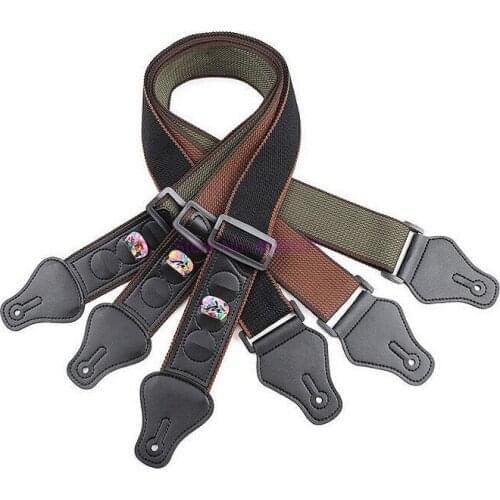 By DHL 50pcs Electric Acoustic Bass Guitar Strap Adjustable Cotton Straps Leather Ends Holders Guitar Accessories