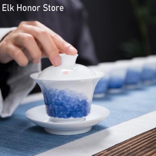 150ml Under-glaze Hand-painted Creative Kung Fu Three To Build A Large Ceramic Tea Set Bowl To Worship Custom Logo Cups