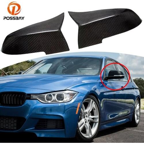 POSSBAY 1 Pair Rearview Mirror Cover Carbon Fiber Ox Horn Kits Fit for BMW 3-Series F30 4-door Sedan 2012-2018 Exterior Parts
