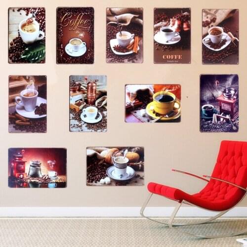Hand Ground Coffee Decorative Plates Retro Metal Plaque Vintage Metal Tin Signs Bar Pub Cafe Home Kitchen Wall Decoration Poster