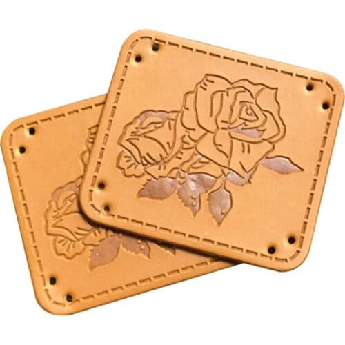 48Pcs/Lot Backpack Flower Leather Handmade Labels With Rose Logo For Gloves Hand Made Leather Patches For Scarf Tags Accessories