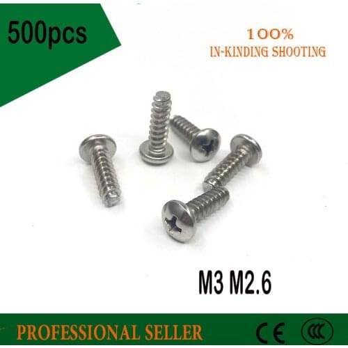 500PCS M3 M2.6 plate withn nickel Round Pan Head Flat Tail Self-tapping Phillipps Screw Bolt