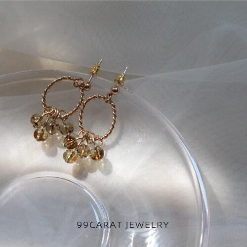 99 carat S925 silver needle color tassel artificial crystal pendant with retro elegance and gentle earrings for female XF