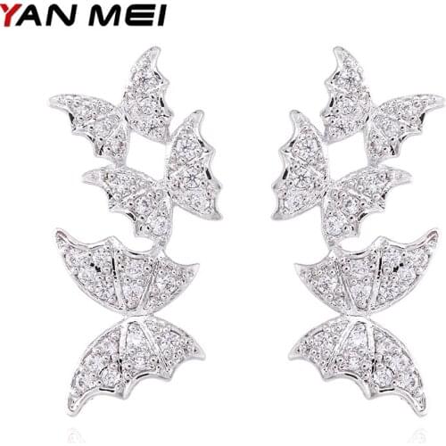 YANMEI Symmetry Butterfly Stud Earrings For Women Cublic Zircon Schmetterling Animal Earring Fashion Jewelry YME8046