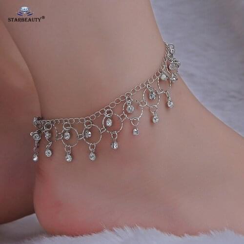 Starbeauty Hot Dangle Star Anklet Bracelet Woman Crystal Charm Anklets for Women Beach Tassel Chain Link Bracelets Ankle Jewelry