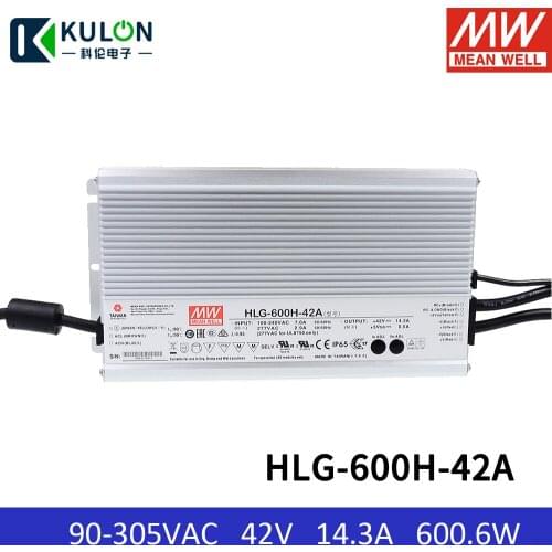 Taiwan Meanwell Waterproof Led Power Supply HLG-600H-42A 600w 42v 14.3A Constant Voltage and Current Adjustable Pfc Power Supply