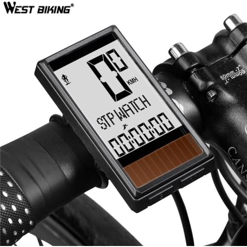 WEST BIKING Bike Computer Wireless Solar Energy Cycling Odometer Speedometer Waterproof 5 Languages Backlight Bicycle Stopwatch