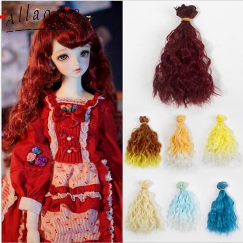 Allaosify 15cm * 100cm Gradient Curly Hair High Temperature Fiber BJD SD DIY Doll Wig