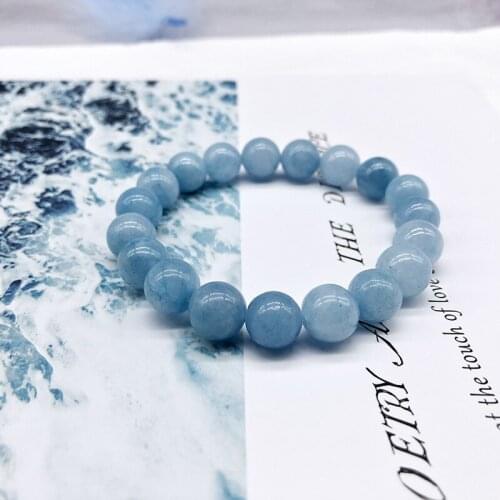Beads Sea Bracelet Bracelets Women Elasticity aquamarin Blue Stone Round