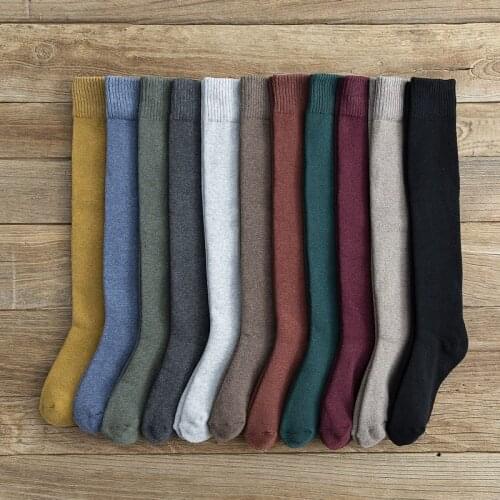 Winter Long Tube Thick High Tube Socks Knee-Length Socks Cotton Plus Velvet Thermal Socks Terry Solid Color Womens Calf Socks