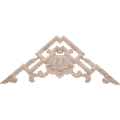 1pc Woodcarving Corner Decal Unpainted Wood Carved Hollow Flower Onlay Applique Frame Home Furniture Decor Triangle Craft 20cm