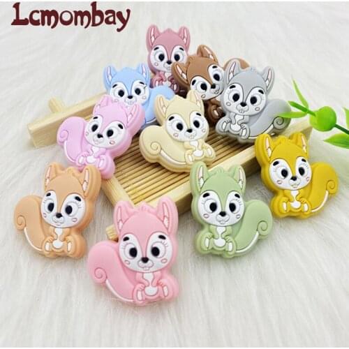10Pcs BPA Free Mini squirrel Silicone Beads Baby Dummy Cartoon Pacifier Clips DIY Cute Teething Toys Accessories