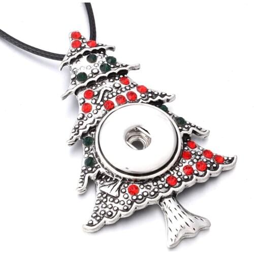 2019 New Christmas Snap Jewelry Rhinestone Christmas Tree Pendants Necklaces Fit DIY 18mm Snap Buttons Jewelry Christmas Gifts
