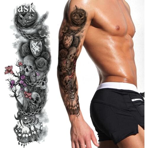 25 Style Black Branch Chain Wheel Temporary Tattoo Stickers Full Arm Women Waterproof Tattoo Men Legs Shoulder Fake Tatoos Crown