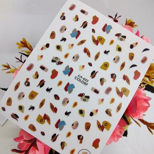 3D Nail sticker Art Brown Watercolor Pattern Nail Decoraciones Foil Peel Off Sliders Self Adhesive Design Manicure Accessories