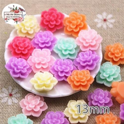 50pcs 13mm Mixed Color flowers resin flatback cabochon DIY jewelry/phone Charm decoration No Hole