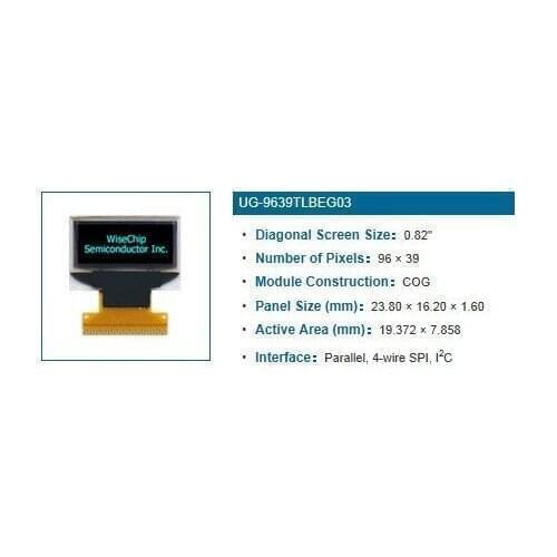 FREE SHIPPING 5PCS/LOT 0.82" inch 96*39 9639 Blue OLED Display Module UG-9639TLBEG03 Light Beads