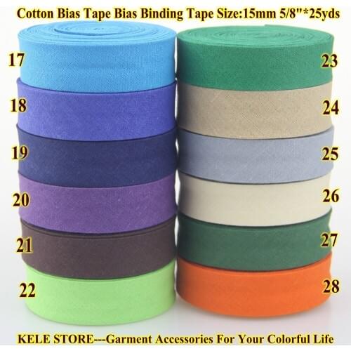 Free shipping -100% Cotton Bias tape,size:15mm,width:5/8", 25yds per lot binding tape, DIY cloth material handmade,new colors