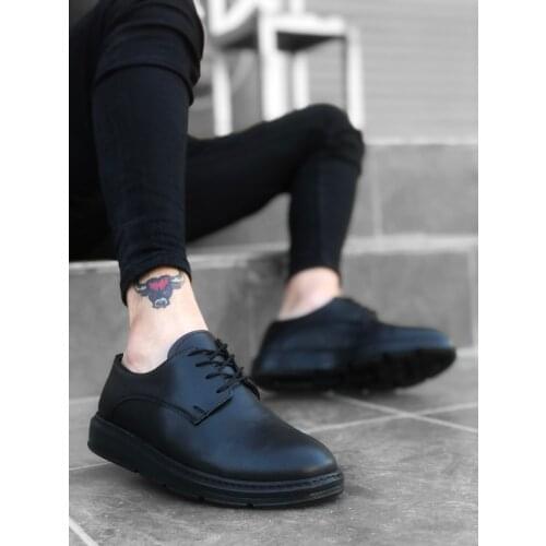 BA0003 Laced Classic Black High Black Sole Casual Men Shoes