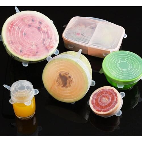 6 Pcs/Set Food Silicone Cover Cap Bottle Cookware Bowl Universal Silicone Lids Stretch Lids for Refrigerator Fresh Food Storage