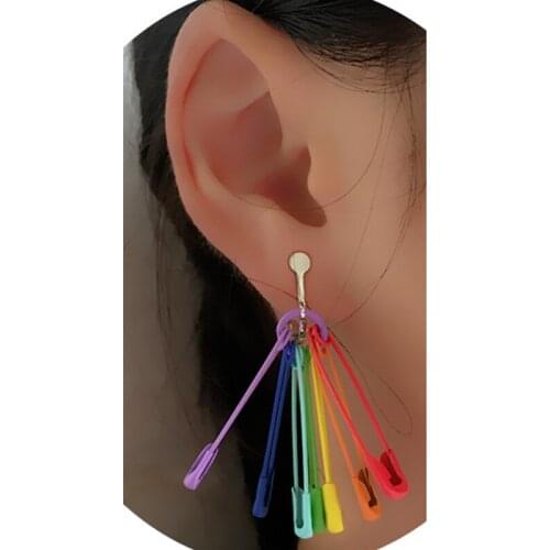 Colorful Safety Pin Earrings for Women Jewelry Fashion Vintage Punk Stud Earring Jewelry For Female AM2164
