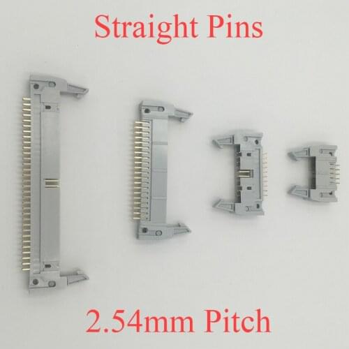 DC2 10P 14P 16P 20P 26P 10 14 16 20 26 Pin 2.54mm Pitch Grey 180 Straight Ejector Header Connector Male PCB IDC Horn Socket Box