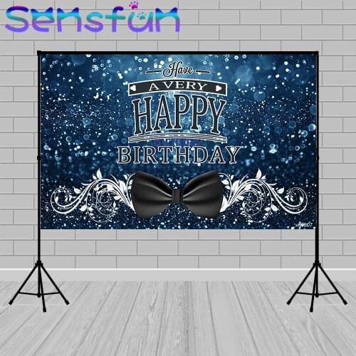 Photography Background Baby Kids Birthday Backdrop for Photo Studio Blue Glitter Bokeh Black Bow Gentle Man Party Photozone