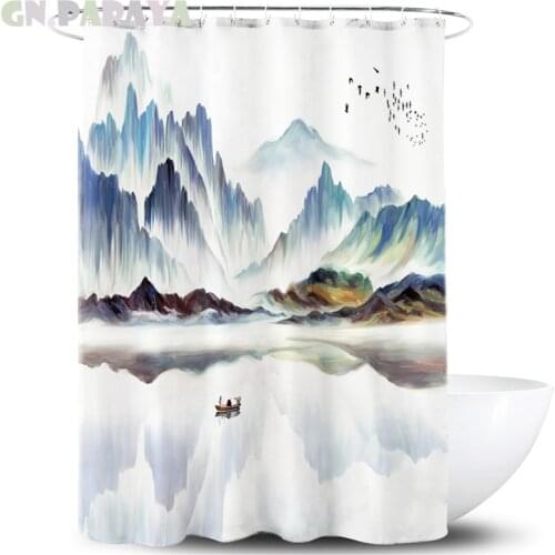 Chinese style water scenery Bath Curtains Waterproof Polyester Fabric fashion view Shower Curtains Screen with Hooks Accessories