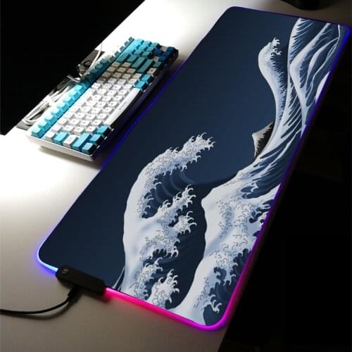 Japanese giant waves Mouse Pad Rgb Mat Cute Gaming Accessories Pc Gamer Girl Keyboard Wrist Rest Stitch Leveling Genshin Impact