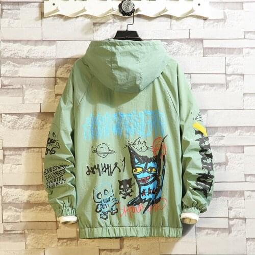 Summer Mens Hooded Sun Protection Clothing Casual Loose Big Size Jacket Cartoon Pattern Printing Coat