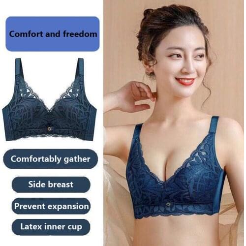 Latex underwear gathered small breasts upper support side breasts womens adjustable bra lace bra no steel ring bra