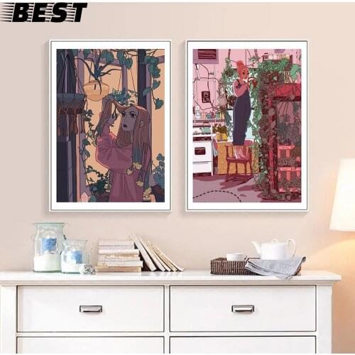 Cartoon Anime Japanese Girl Purple Style Memento Wall Canvas Painting Posters and Prints Art Aisle Living Room Unique Decoration