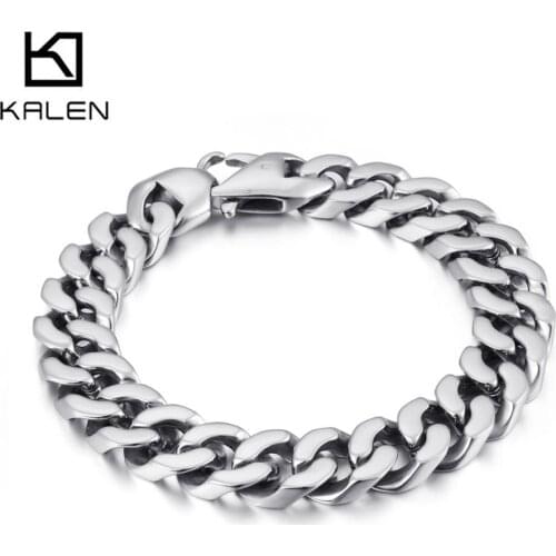 13mm Classic High Polished Curb Cuban Chain Bracelet Men Titanium Steel Bracelets