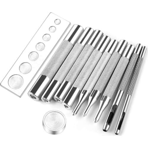 11 Pcs Punch Leather Tool Hole Punch Buttons Set Pressing Studs, Rivets and Grommets Snap Rivet Setter Base Kit Set Snap Rivet