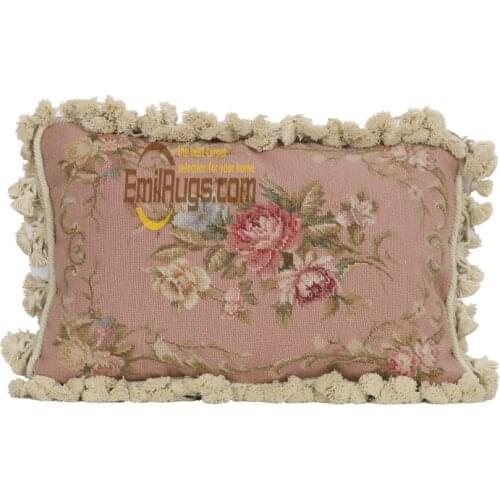 Nodic home wool handmade cushion embroidery pink floral pillowcases for chair bedroom vintage pastoral style