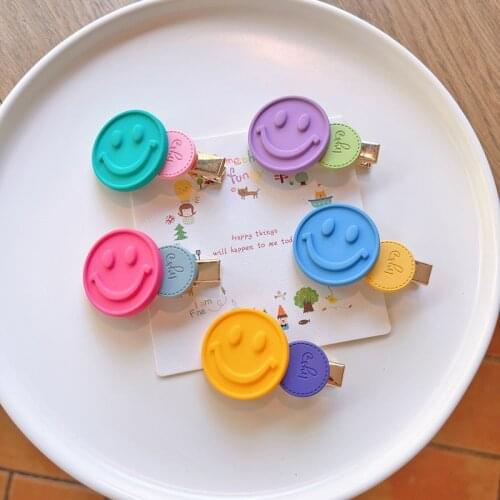 New Childrens Fluorescent Color Smiley Face Hairpin Cute Baby Headdress Hairpin Girl Bangs Clip Hair Accessories