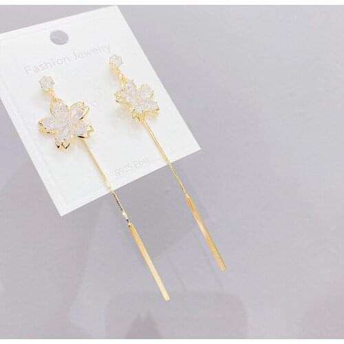 2021 New Arrival Unique Luxury Flower Stud Earrings for Women 14K Gold Plated Jewelry Zircon Long Earrings